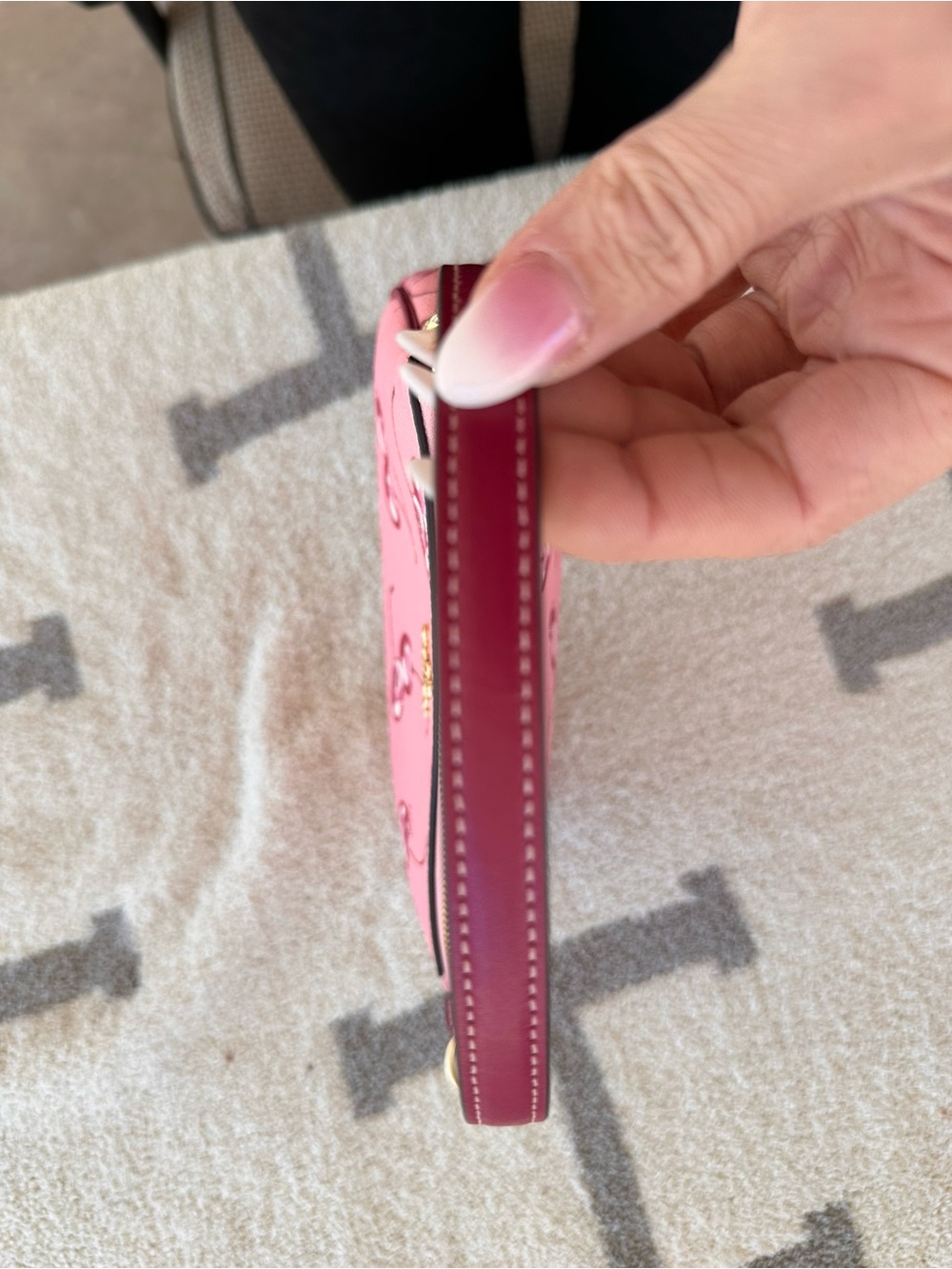 Coach Pink Cherry Print Leather Crossbody Wallet with Gold Hardware - Picture 8 of 10